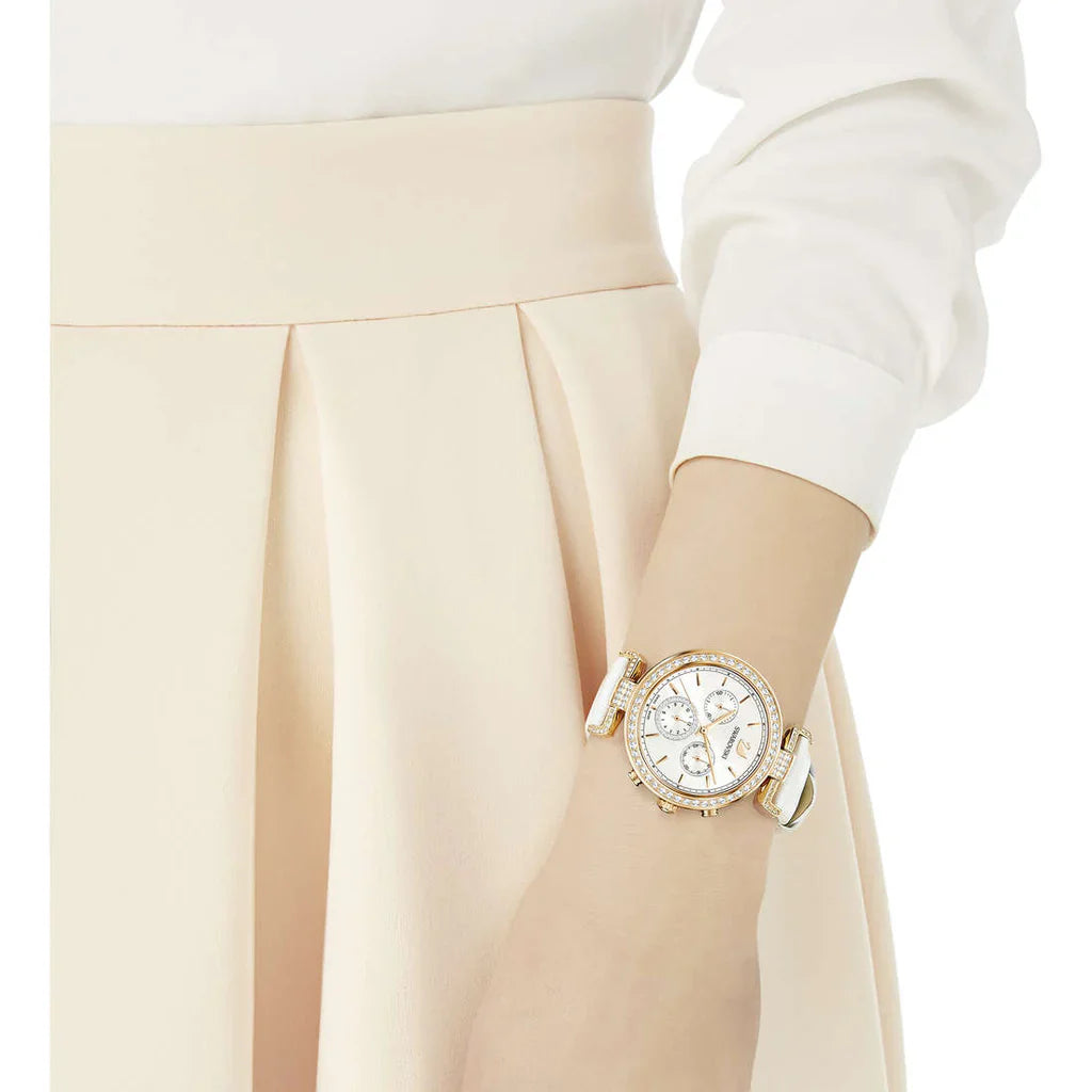 Swarovski Era Journey Silver Dial White Leather Strap Women's Watch 5295369
