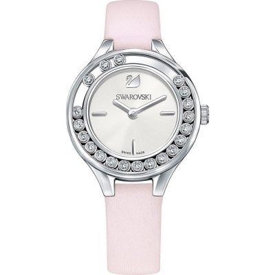 Swarovski Lovely Crystals Mini women's watch with pink strap and crystal-set bezel, silver case