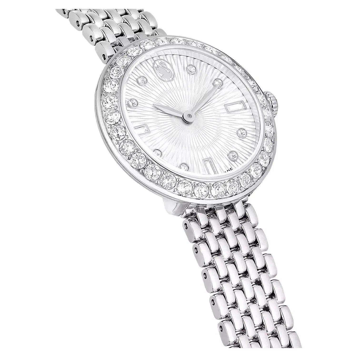 Swarovski Octea Chrono Faceted Crystal Bezel Silver Dial Silver Steel Women's Watch 5673022