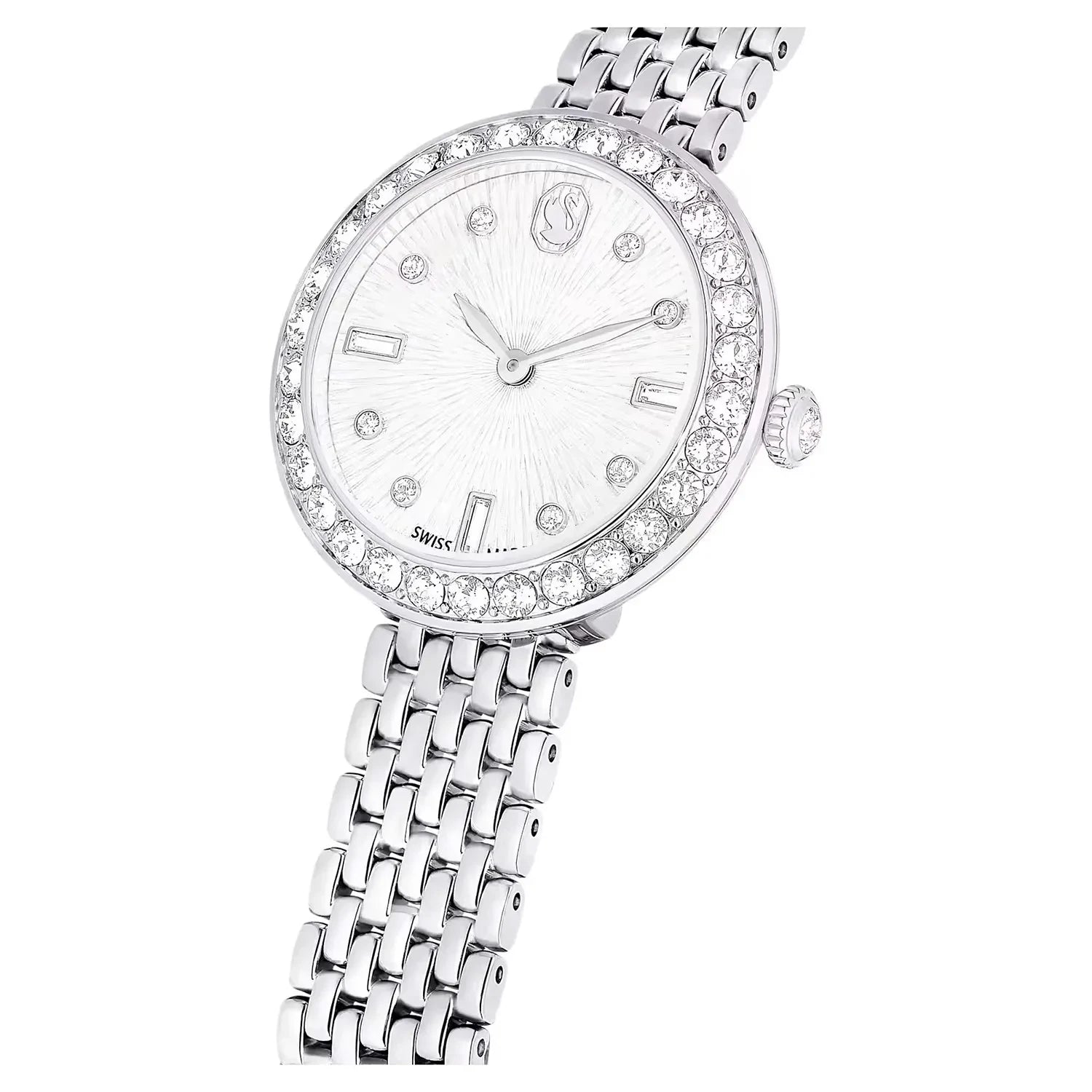 Swarovski Octea Chrono Faceted Crystal Bezel Silver Dial Silver Steel Women's Watch 5673022