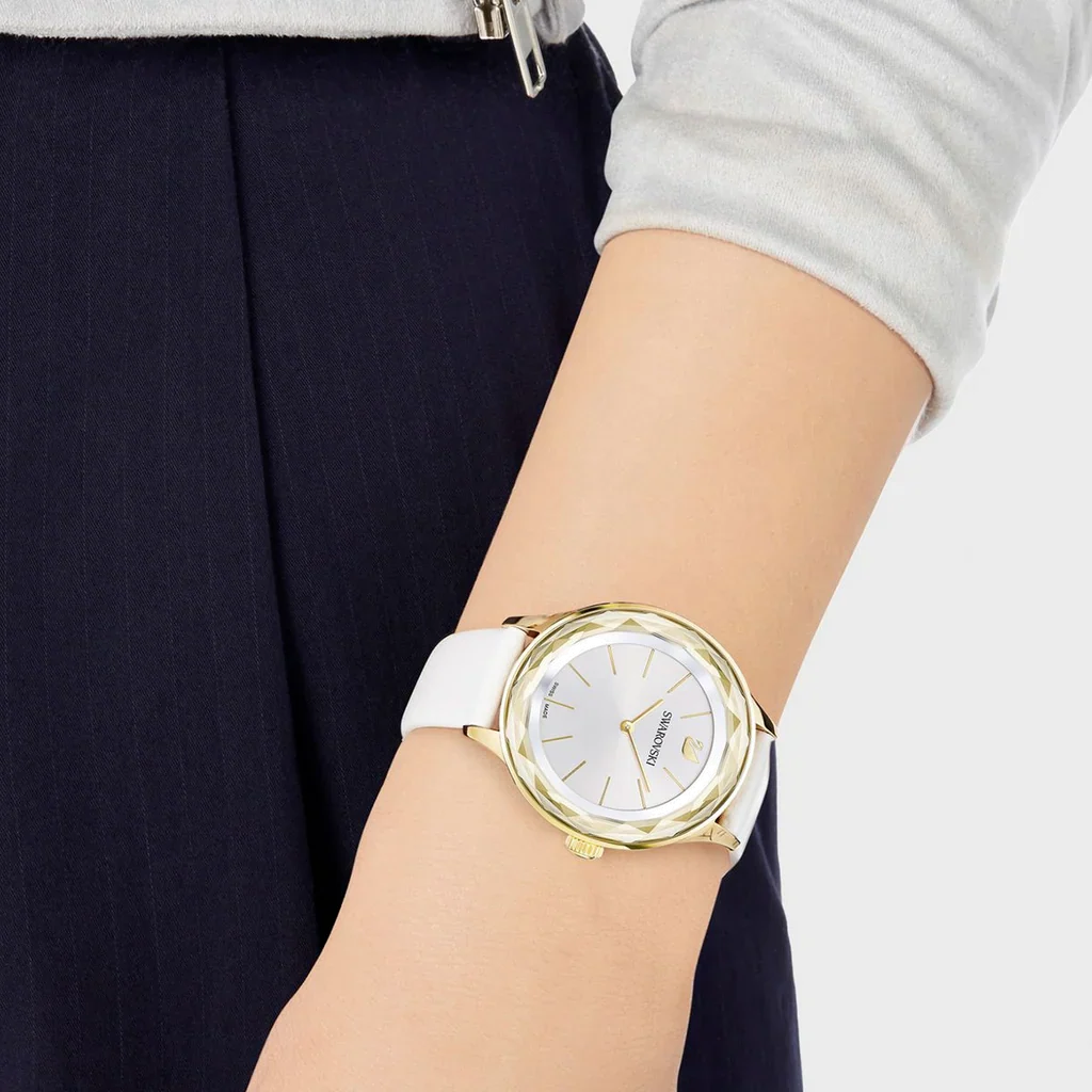 Swarovski Octea Nova Quartz White Dial White Leather Strap Women's Watch 5295337