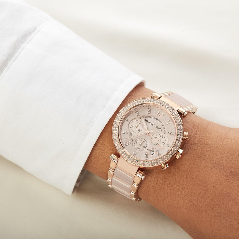 Michael Kors Parker Chronograph Blush Dial Ladies Watch MK5896 Water resistance: 100 meters / 330 feet Movement: Quartz  