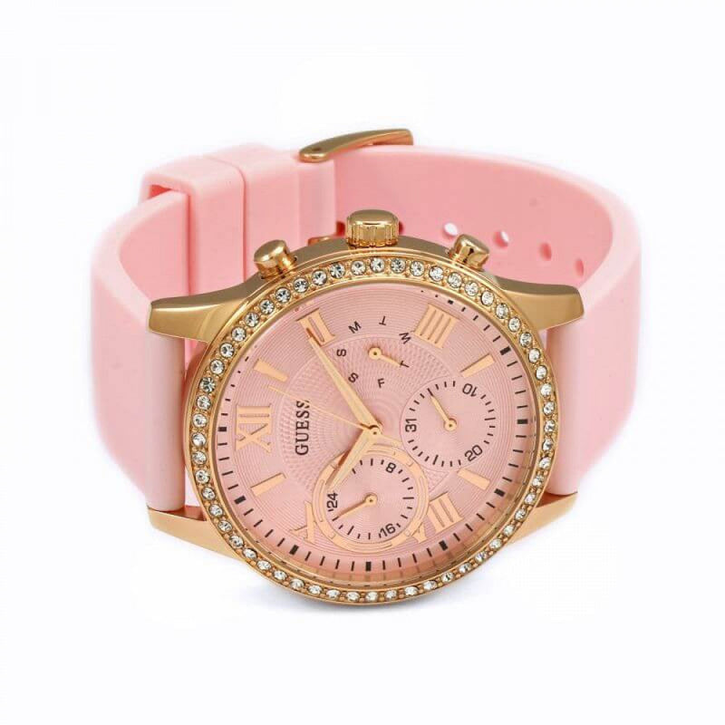 Guess Solar Quartz Multifunction Pink Dial Ladies Watch W1135L2