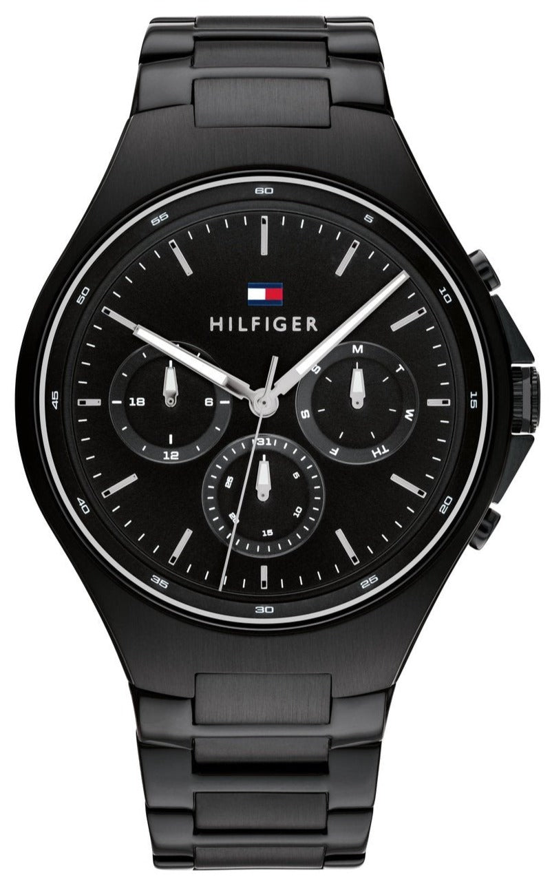 Tommy Hilfiger Justin Chronograph Black Dial Black Steel Strap Men's Watch  1792055