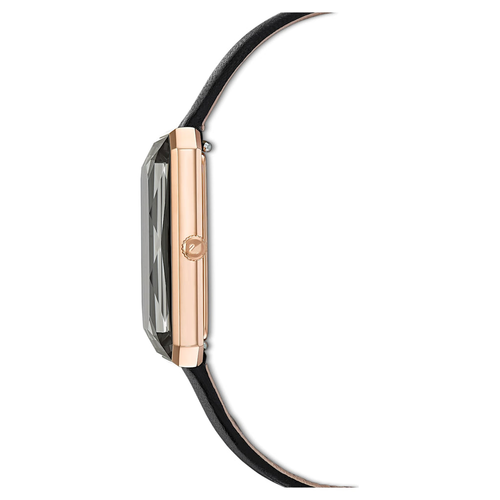 Swarovski Uptown Rectangular Case Black Dial Black Leather Strap Women's Watch 5547710