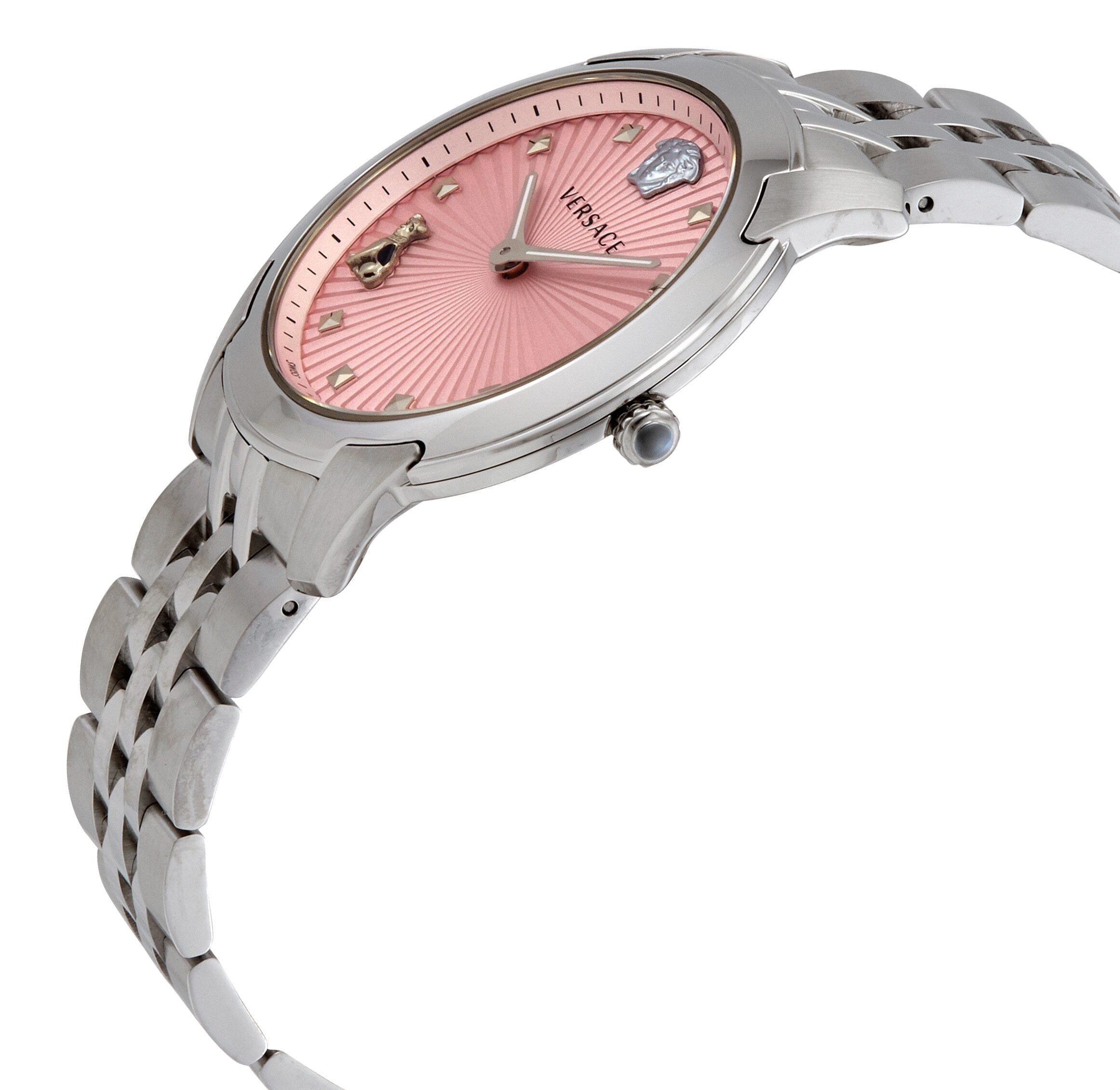 Versace Audrey Pink Dial Swiss Made Silver Watch - VELR00419