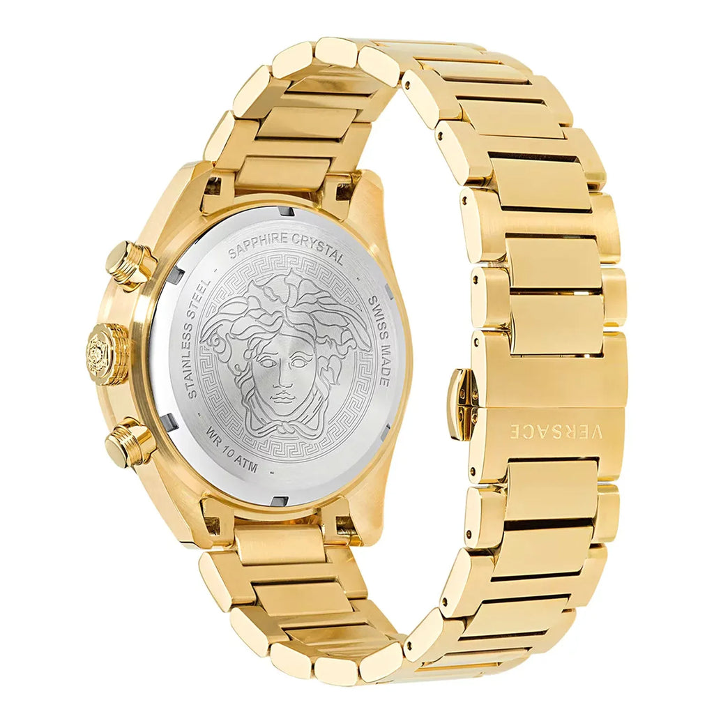 Versace Greca Dome Chronograph Black Dial All Gold Swiss Movt Watch - VE6K00523