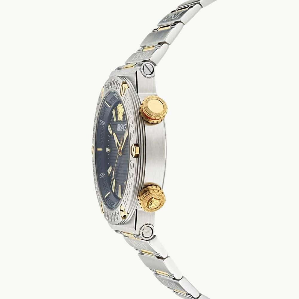 Versace Greca Logo Diver Black Dial Two-Tone Swiss Chronograph Watch - VE8G00424