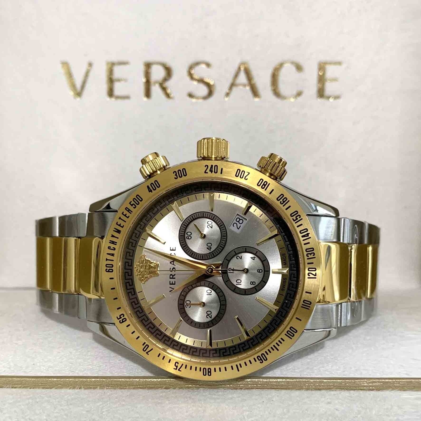 Versace Chronograph Two-Tone Stainless Silver Dial Swiss Movt Watch - VEV700519
