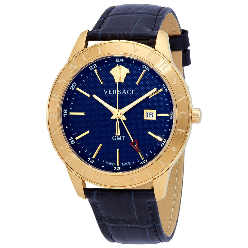 Versace Univers GMT Blue Dial Blue Leather Men's Watch VEBK00318