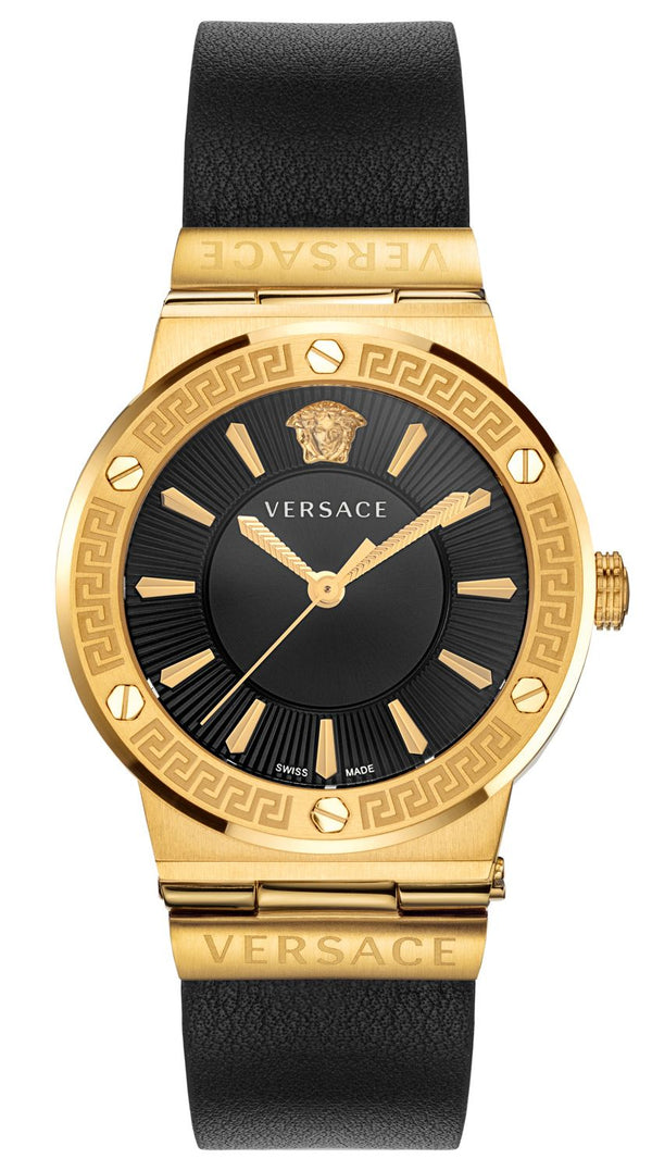 Versace Greca Gold Black Leather Women's Watch  VEVH00320 - Big Daddy Watches