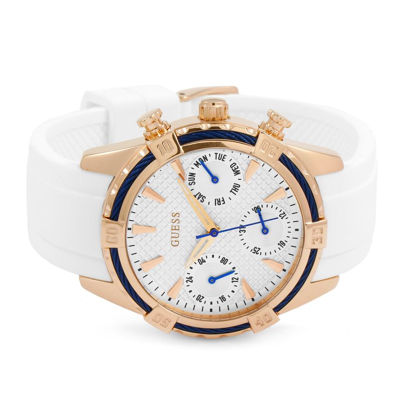 Guess White Dial Rubber Strap Ladies Watch W0562L1