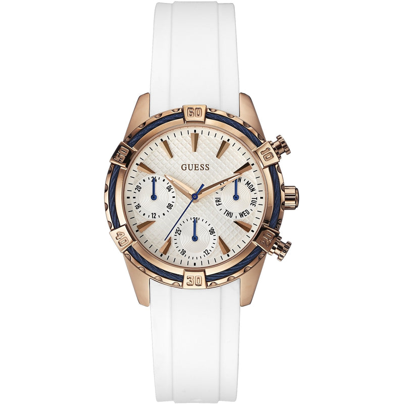 Guess White Dial Rubber Strap Ladies Watch W0562L1