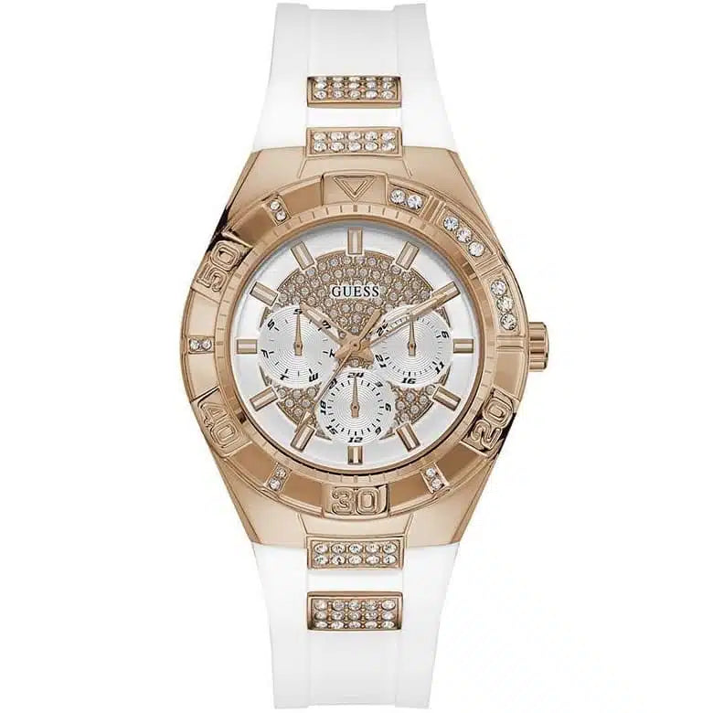 Guess Luna Women's White Rubber Strap Round Analog Women's Watch  W0653L4 - Big Daddy Watches