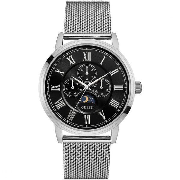 Guess Black Dial Silver-Tone Mesh Men's Watch W0871G1
