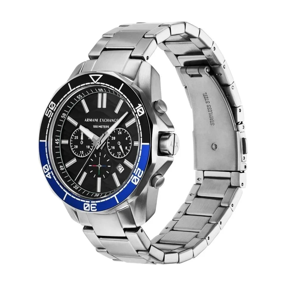 Armani Exchange Spencer Black/Blue Dial Silver Watch - AX7166