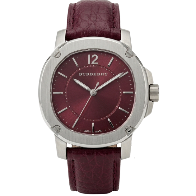 Burberry The Britain Brushed Silver Case Magenta Burgundy Dial Burgundy Leather BBY1715