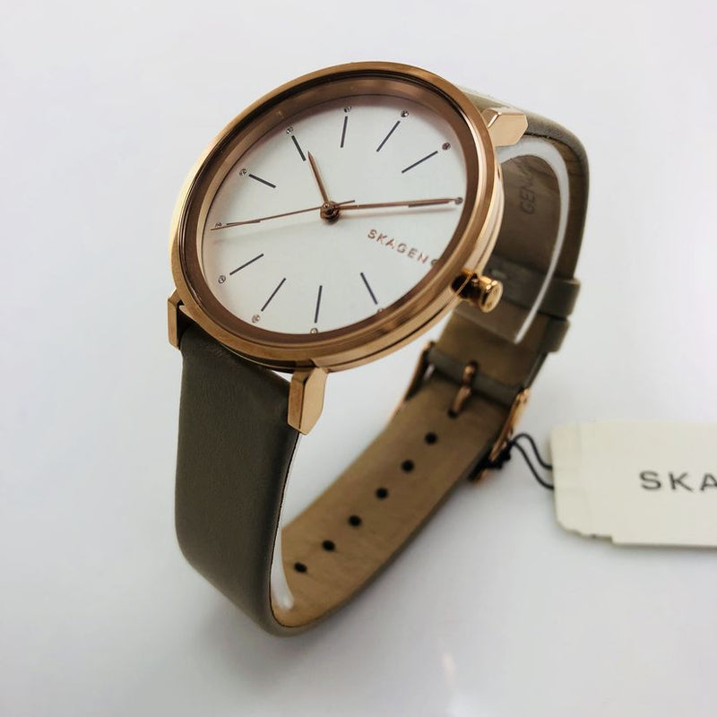 Skagen Hald White Dial Beige Leather Ladies Watch SKW2489