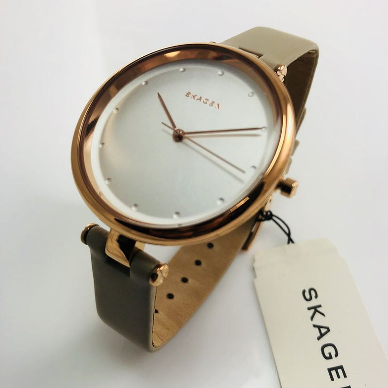 Skagen Tanja White Dial Beige Leather Ladies Watch SKW2484