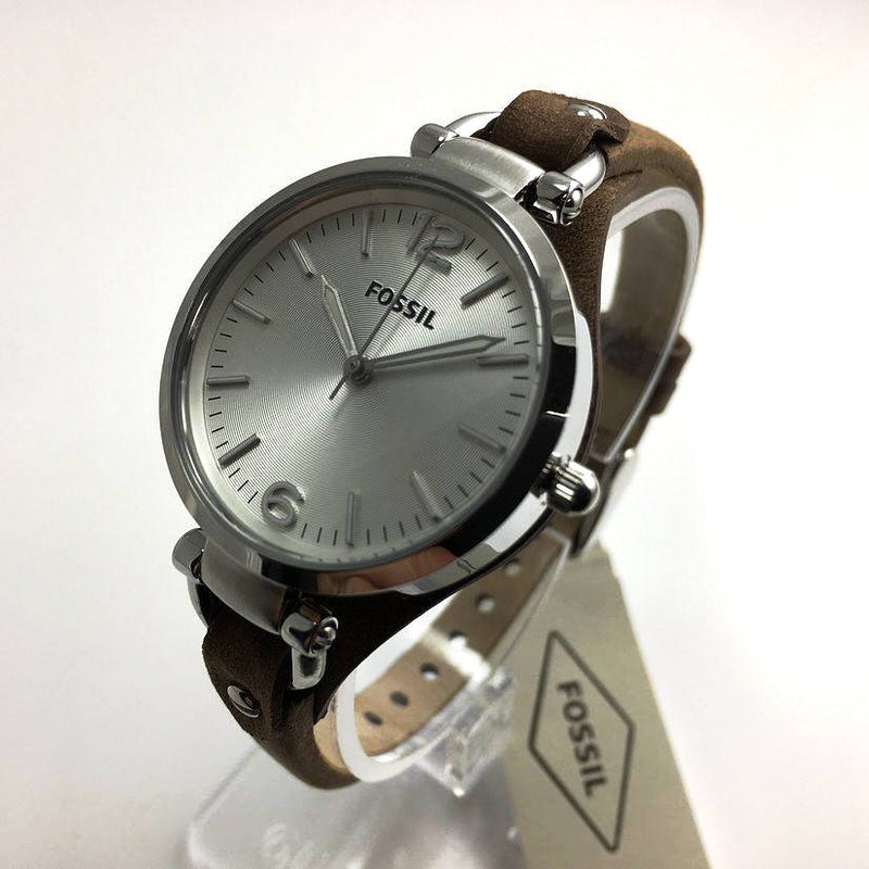 Fossil Georgia Silver Dial Tan Leather Strap Ladies Watch ES3060