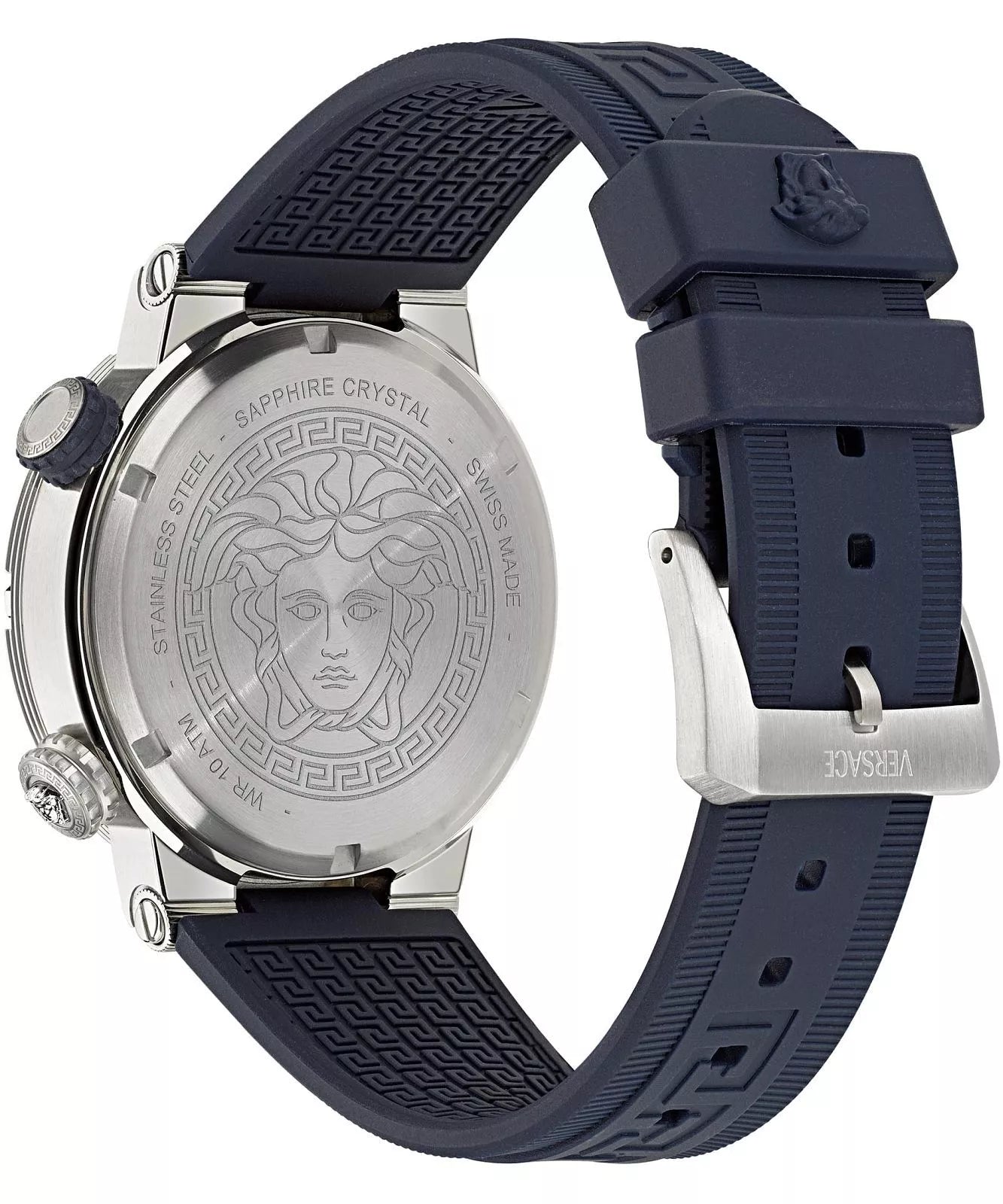 Versace Greca Swiss Movement Blue Dial Silver Watch - VE8G00124